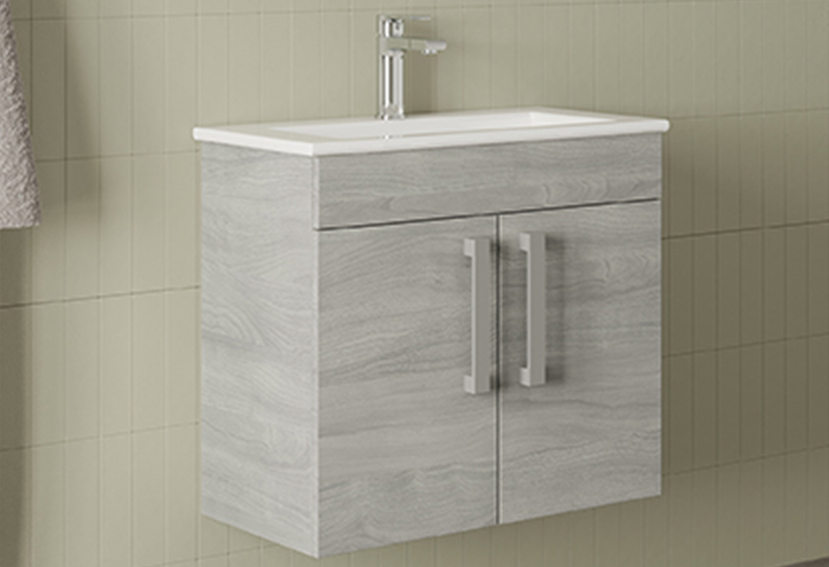 Απεικονίζεται ο πάγκος και ο νιπτήρας του επίπλου μπάνιου